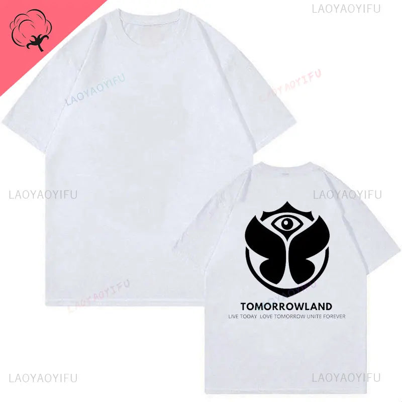 2025 Tomorrowlands Music EDC Electric Syllabic Wear Around The Disco Clothes Pure Cotton Man Women T-shirt Round Collar Tops