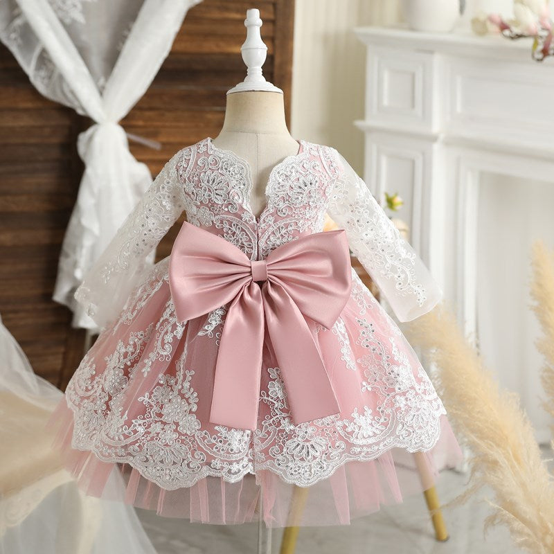 Toddler Baby Girls 1st Birthday Baptism Dresses Embroidered Elegant  Princess Party Gown First Communion Infant Kids Lace Dress