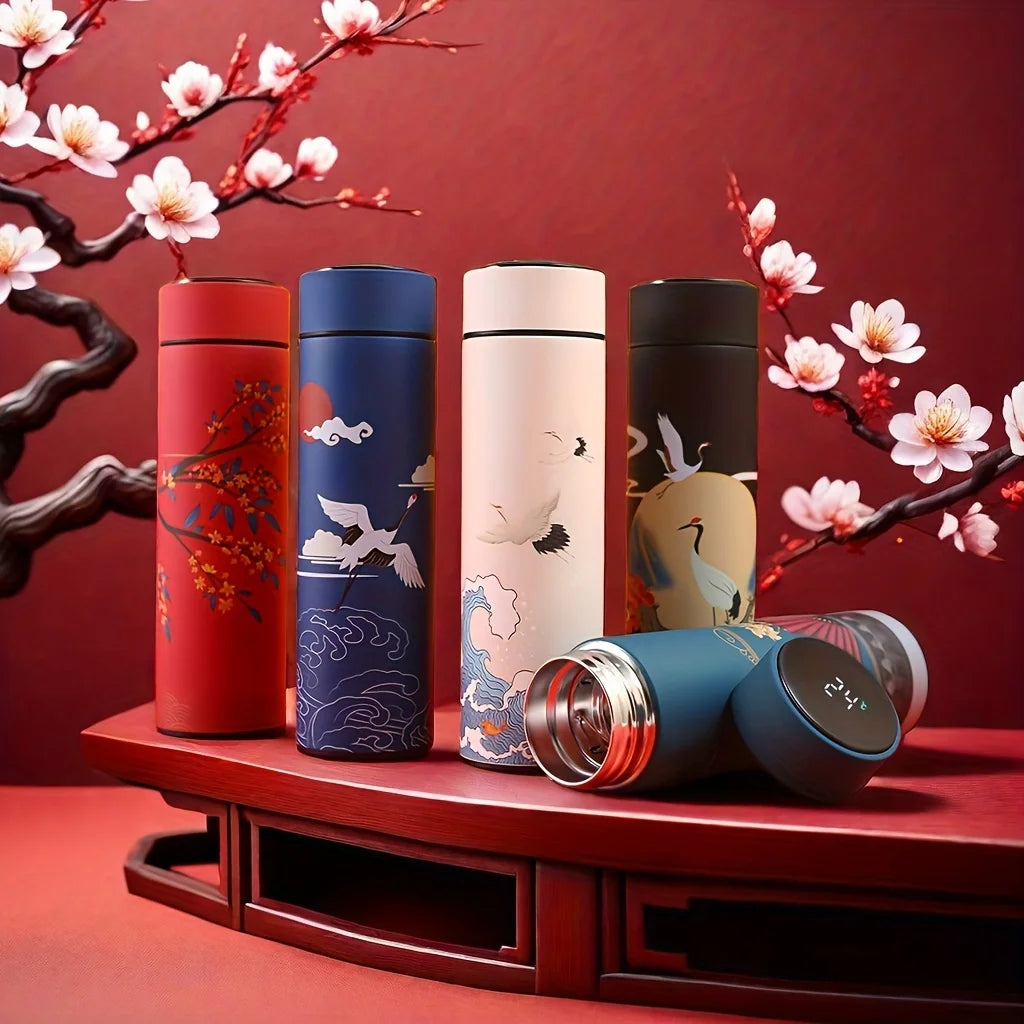 1pc Retro intelligence 304 Stainless Steel Insulated Cup, Chinese Style Trend, Creative Water Cup, Kitchen Supplies