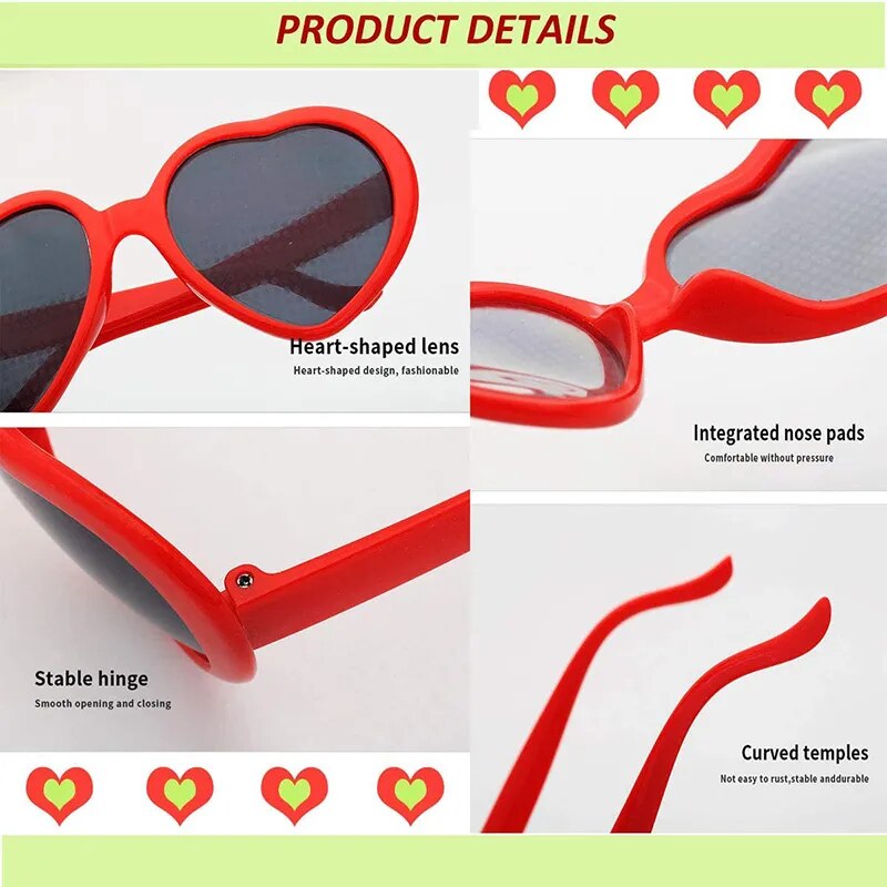 Women Fashion Heart Shaped Effects Glasses Watch The Lights Change To Heart Shape At Night Diffraction Glasses Female Sunglasses