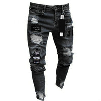 2023 Fashion Street Style Ripped Skinny Jeans Men Vintage wash Solid Denim Trouser Mens Casual Slim fit Black Blue denim Pants