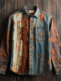 New Vintage Men's Linen Shirt Long Sleeve Chic Top Kitten Pattern Holiday Lapel Collar 3D Wave Printed Shirt Top