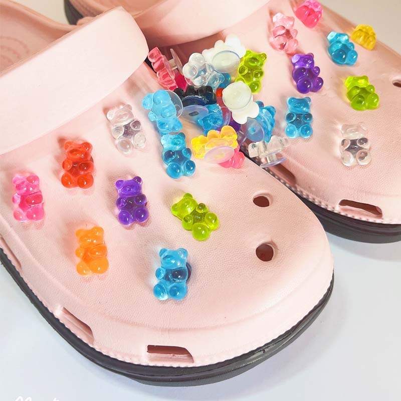 10 pçs gummy bears designer croc encantos conjunto ajuste crianças decorações para sapatos ornamentos acessórios femininos jibz pinos atacado