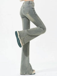 Ins Women Korean High Waist Flared Jeans Female High Street Boot Cut Pants Lady Y2k 2000s Yellow Denim Bell Bottom Trousers