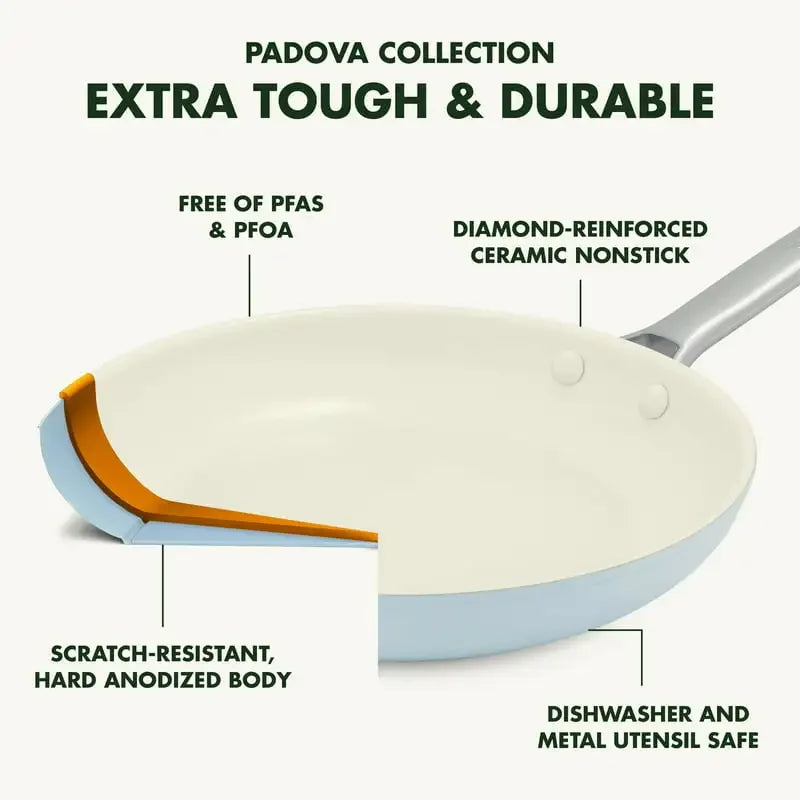 Padova Ceramic Non-Stick 10-Piece Cookware Set, Light Blue