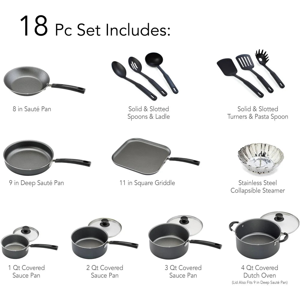 Tramontina Primaware 18 Piece Non-stick Cookware Set, Steel Gray Cooking Pot  Nonstick Cookware Set