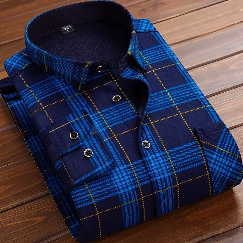 New Design Autumn Winter Warm Plaid Shirts for Men Evening Business Office High Quality Men's Winter Clothing Fashion Tops 2026