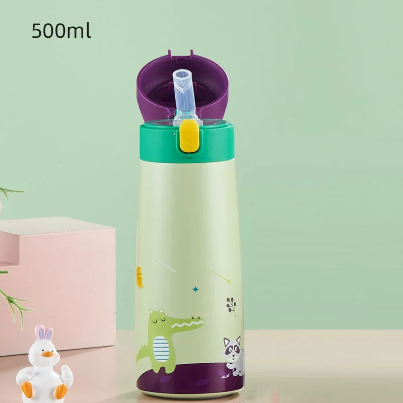 Stainless Steel Straw Insulated Cup with Box Cartoon Leak Proof Vacuum Bottle Children's Insulated Water Bottle Insulated Cup