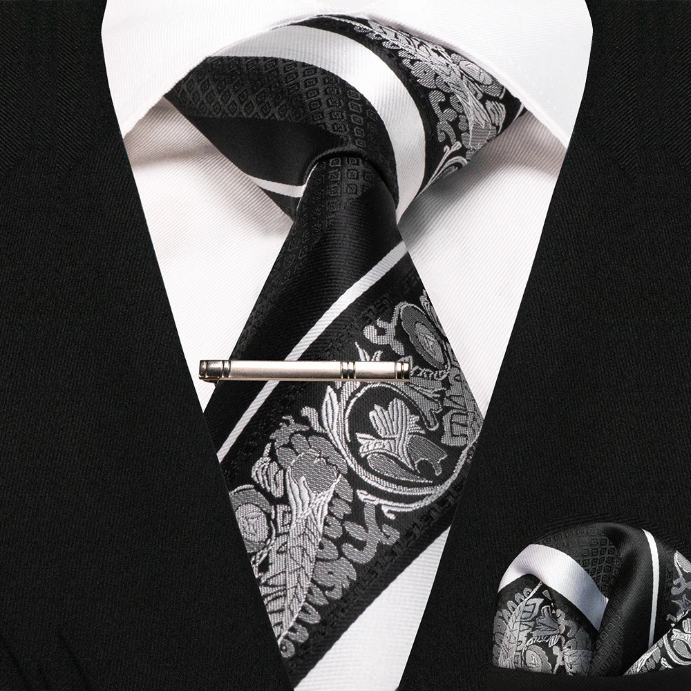 JEMYGINS Classic Silk Luxury Mens Ties Floral Striped Red Green Ties Paisley NeckTie Pocket Square Set Men's Wedding Party Tie