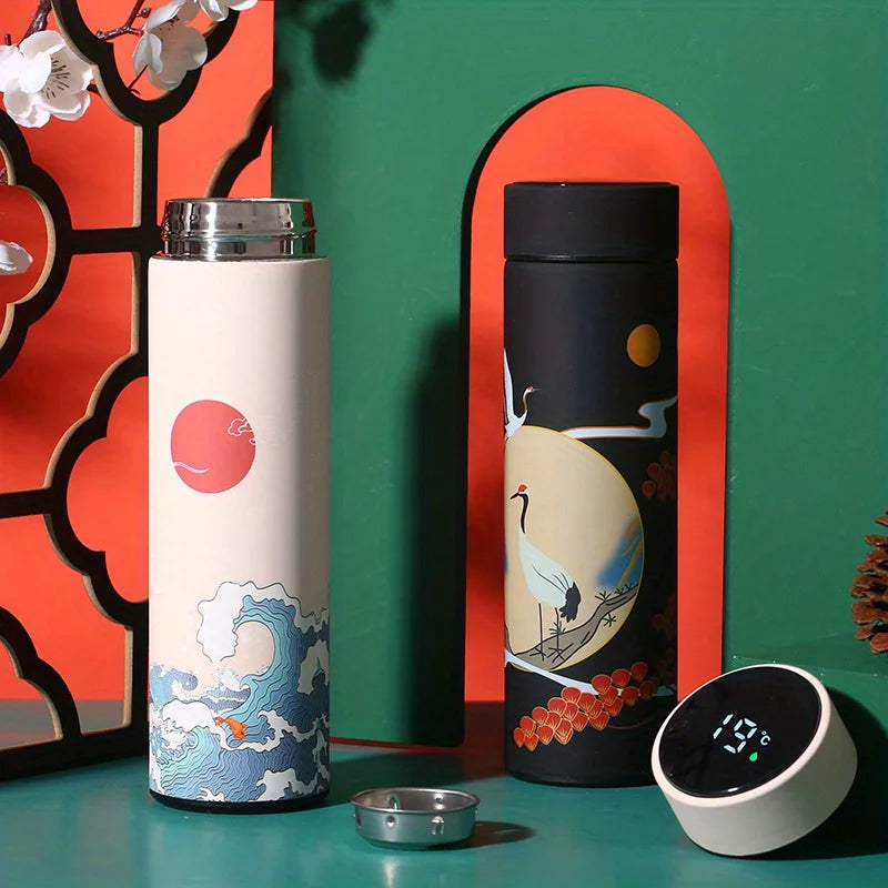 1pc Retro intelligence 304 Stainless Steel Insulated Cup, Chinese Style Trend, Creative Water Cup, Kitchen Supplies