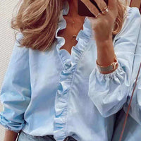 2023 Autumn Casual Ruffles Ladies Shirt Office Lady Blouses Women Floral Long Sleeve Loose Female White Clothing Blusas 18246