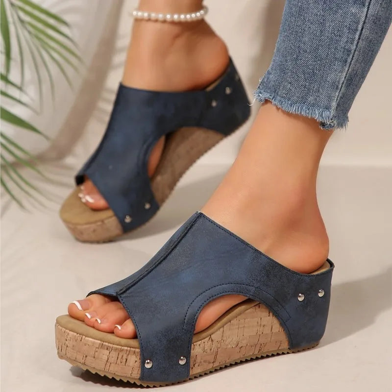 Sandals Women Summer 2025 Fashion Wedge Shoes For Women Non-Slip Slip On Women's Sandals Retro Women Heels Footwear Female