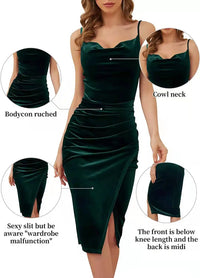 2022 Summer New Fashion Evening Dress Temperament Slit Pleated Velvet Suspender Sexy Dress