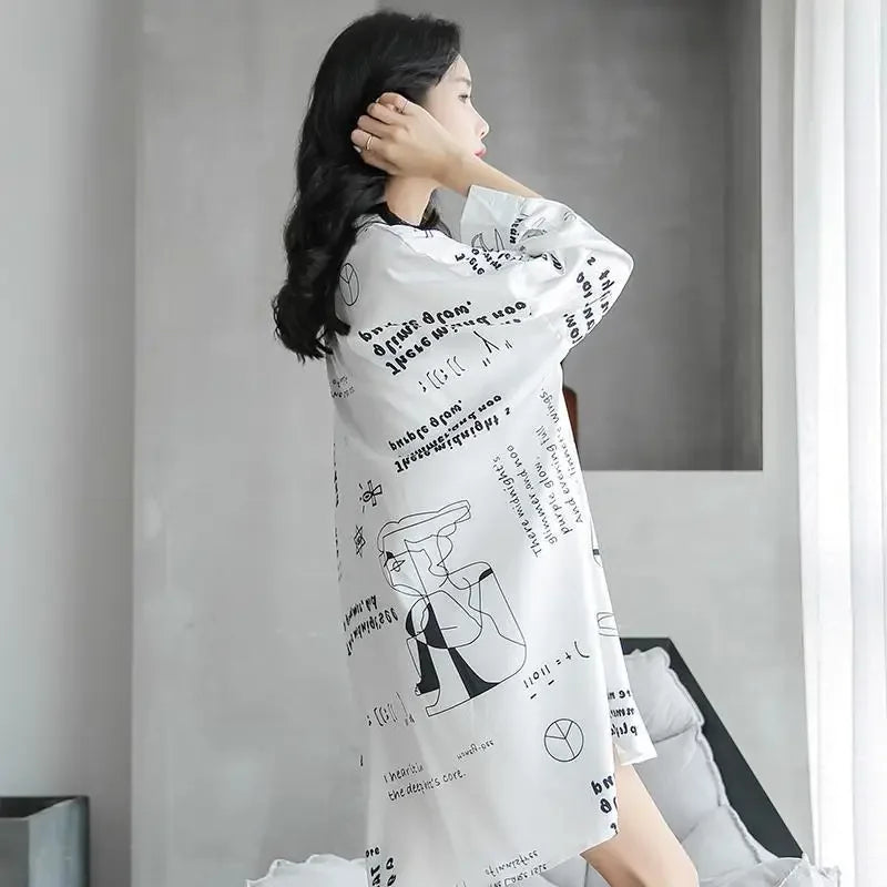 Spring Clothing White Printed Loose Pattern Women's Shirts and Blouses Top for Woman Long Sleeve Cute Elegant Tunic 2025 Novelty