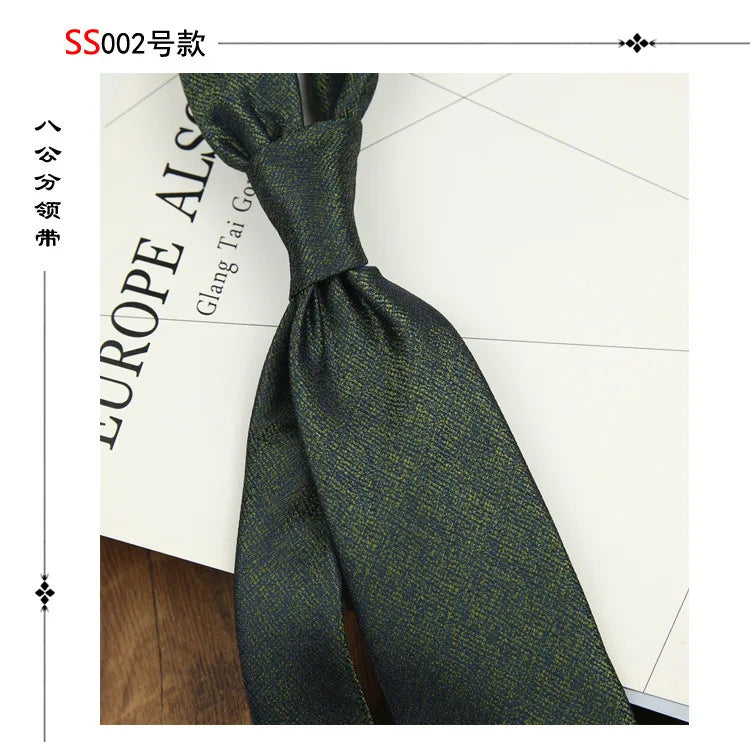 2024 New Brown Polyester Jacquard Men's Neckties 8CM Striped Dots Plaid Business Formal Neck Ties Wedding Party Suit Cravat Gift