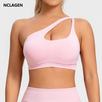 NCLAGEN Asymmetric Sports Bra High Support Backless Gym Top Women Halter Fitness Running Workout Clothes Sexy Seamless Underwear