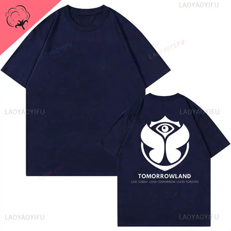 2025 Tomorrowlands Music EDC Electric Syllabic Wear Around The Disco Clothes Pure Cotton Man Women T-shirt Round Collar Tops