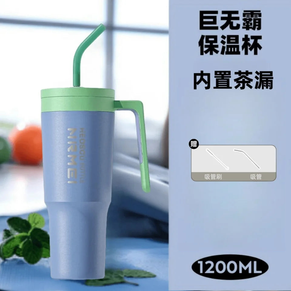 Insulated water cup, high appearance ceramic coffee cup, large capacity student with straw ice cream water cup