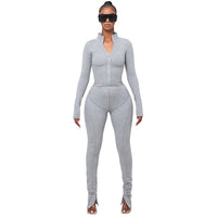 Woman 2pcs Suit Solid Color  Stripes stitching Long Sleeve Zipper Hoodies+Pencil Pant S-L 3Color