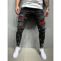2023 Fashion Street Style Ripped Skinny Jeans Men Vintage wash Solid Denim Trouser Mens Casual Slim fit Black Blue denim Pants