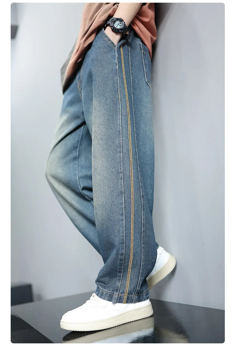 Boys Jeans 2024 Autumn&winter New Teenage Children Plus Fleece Warm Pants Boys Fried Street Handsome Pants Kids Denim Trousers