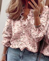 Spring and summer new long sleeved ruffled shirt women's shirt