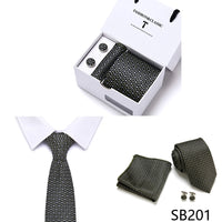 High Quality 7.5 cm Stripe Blue Tie Pocket Square Cufflinks Set For Men Gift Box Wedding Gravatas Fit Workplace