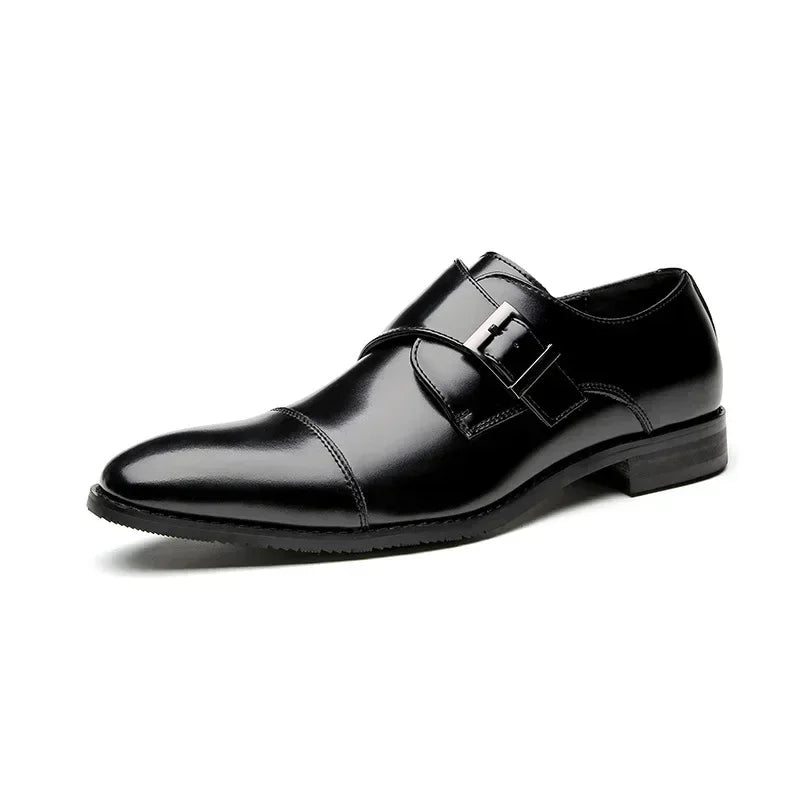Men Genuine Cow Leather Dress Shoes Single Buckle Monk Strap Shoe Cap Toe Classic Business Gentlemen's Wedding Shoes for Men