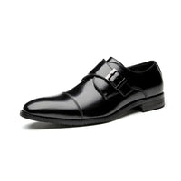 Men Genuine Cow Leather Dress Shoes Single Buckle Monk Strap Shoe Cap Toe Classic Business Gentlemen's Wedding Shoes for Men