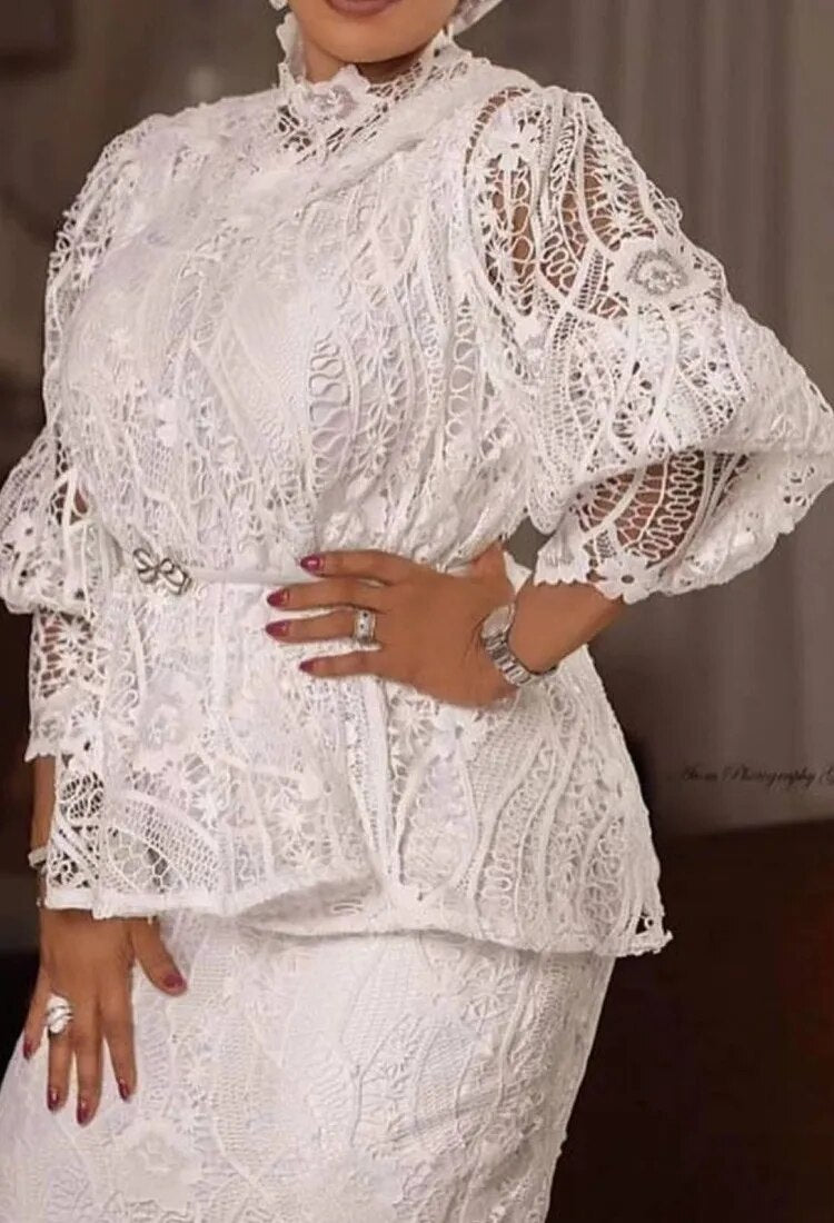 No Belt 2 Piece Sets African Dresses For Women Bodycon Lace Maxi Dress Elegant Wedding Gowns Ankara Long Dress 2023 New Robes White / M No Belt 2 Piece Sets African Dresses For Women Bodycon Lace Maxi Dress Elegant Wedding Gowns Ankara Long Dress 2023 New Robes White / M