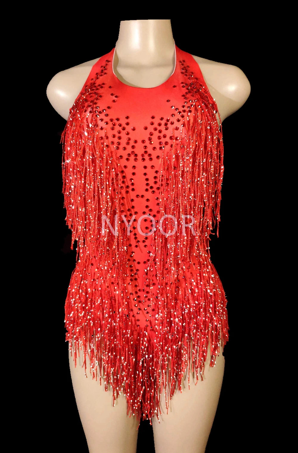 Sparkly Rhinestones Fringes Leotard Women Nightclub Party Outfit Dance Costume One-piece Stage Wear Sexy Performance Bodysuit