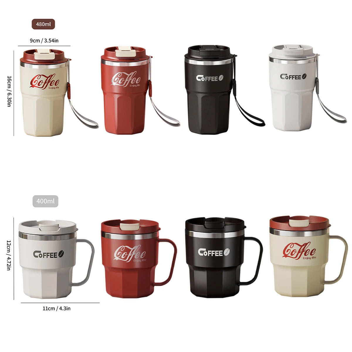 WORTHBUY Insulated Cup 304 Stainless Steel Double Layer Coffee Cup With Handle Portable Leak-proof Thermal Water Cup For Student