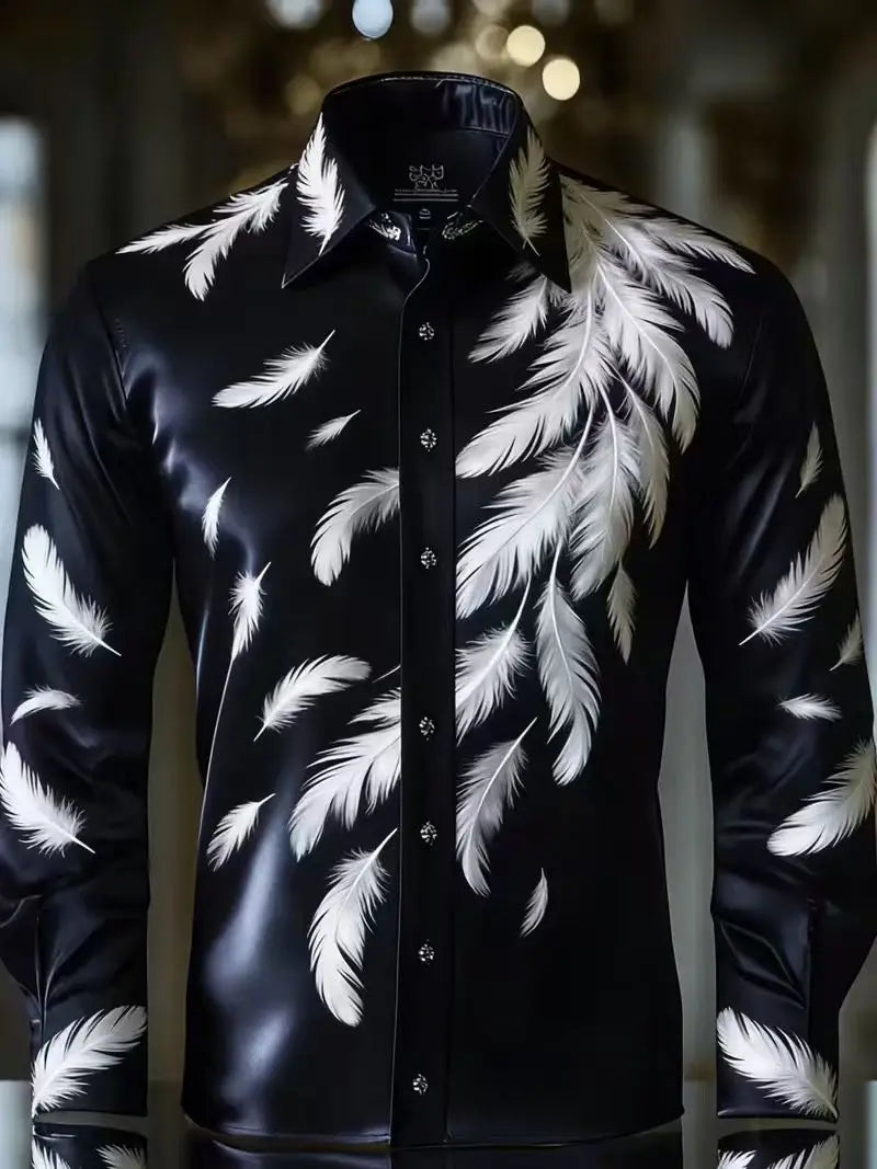 New light luxury palace style iris flower shirt 3D printed men's long sleeved shirt single breasted slim fit top