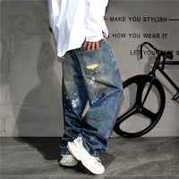 High End Men'S Clothing Hip Hop Graffiti Baggy Jeans For Men Streetwear Skateboard Ripped Jeans Korean Trendy Denim Trousers
