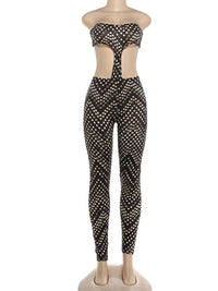 Weird Puss Waistless Strapless Jumpsuit Women Sexy Coquette Midnight Workout Hipster Stretch Mosaic Print Clubwear Slim Overalls