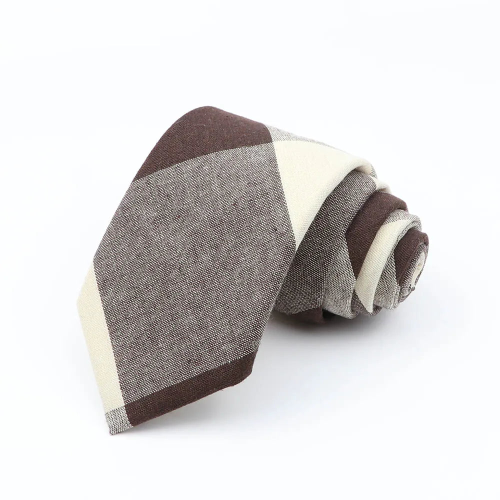 Mens Ties 7cm Classic Cotton Handmade Skinny Grey Brown Striped  Neckties Narrow Collar Slim Plaid Casual Tie Accessories Gift
