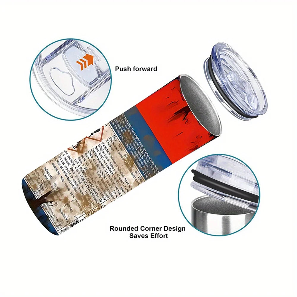 1pcs 20oz Stainless Steel Heat Cold Insulation Straight Water Anytime Bottle, Dual Wall Vacuum Cup, Stains Letter Full Print