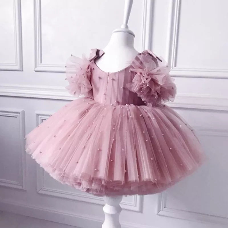 0-5Y baby girl dress baby dress dress christening dress pearl mesh princess dress tutu bow birthday party dress baby girl dress