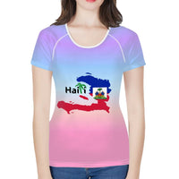 doginthehole Women Fashion Culture Tops Red and Blue Haiti Flag Print Running T-shirt Female Summer Casual Breathable Clothing