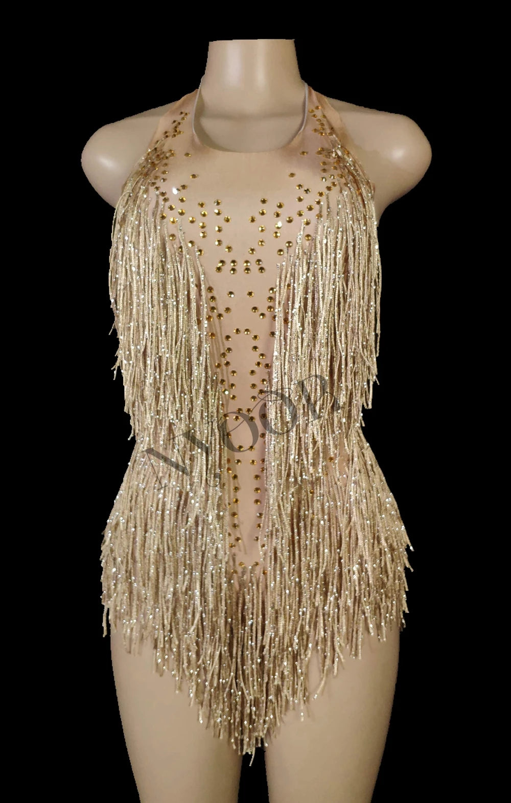 Sparkly Rhinestones Fringes Leotard Women Nightclub Party Outfit Dance Costume One-piece Stage Wear Sexy Performance Bodysuit