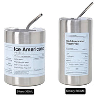 360/600ml Stainless Steel Coffee Cup Double Vacuum Insulated Cup Portable Ice American Keep Cold Coffee Mug with Lid + Straw