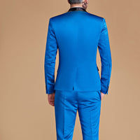 2022 Fashion New Men's Blue Stage Banquet Solid Color Suit Coat / Male Slim Wedding 2 Pieces