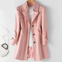 Trench Women Mid Length Coats Turn Down Collar Full Sleeve Coat Slim Fit Single Breasted Jackets Elegant Splice Autumn 2024