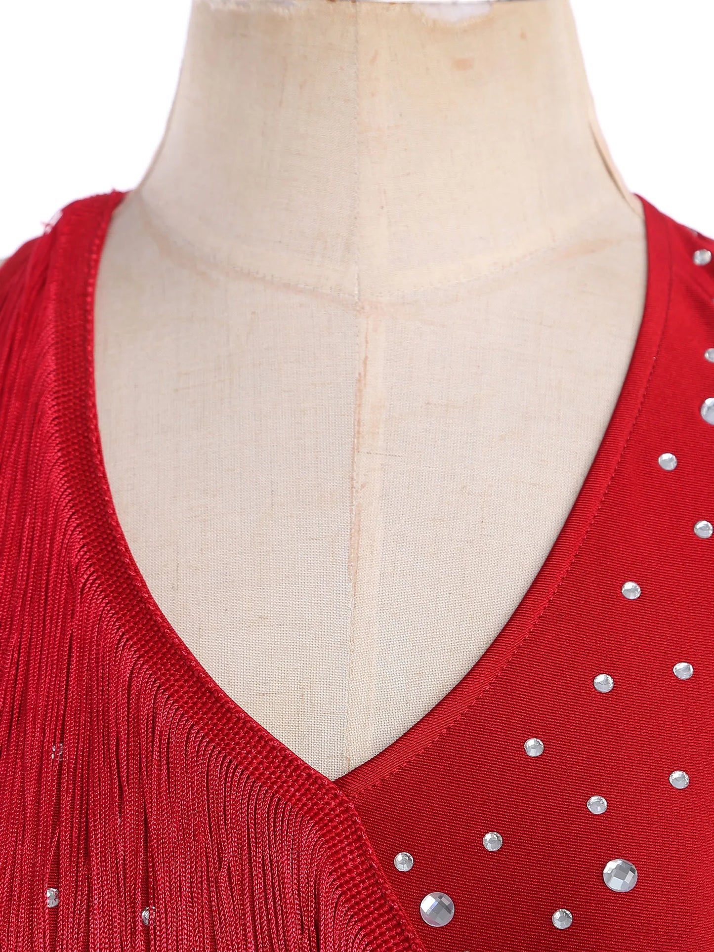 Women Rhinestones Latin Dance Costume Tassel Gymnastics Leotard Bodysuit Ballet Tango Salsa Jazz Performance Fringed Jumpsuits