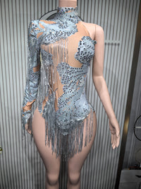 Gold Silver Sequins Tassel Elastic Bodysuit Sex)Pole Latin Dance Stage Wear Nightclub  DJSinger Dancer Performance Costume  Q025