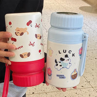 Cute Stainless Steel Student Thermal Cup 1000ml Double Wall Insulated Cup with Filter Net Large Capacity Sports Bottle Outdoor