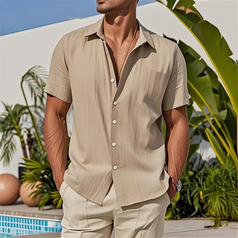 Mens Casual Shirts Summer New Fashion Solid Color Linen Shirt Men pullover Short Sleeve tops Button cardigan Lapel men Shirts