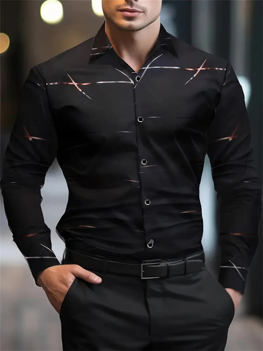 Elegant men's Printed long-sleeved Shirt Suitable For Spring And Autumn Fashionable Handsome high-quality Lapel men's Tops