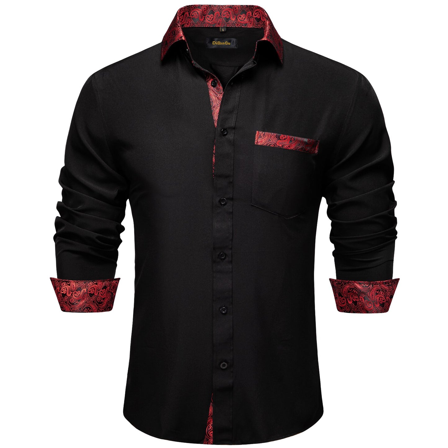 Luxury White Red Dress Shirts for Men Clothing Long Sleeve Tuxedo Social Casual Splicing Paisley Collar Cuff Mens Shirt