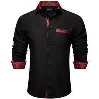 Luxury White Red Dress Shirts for Men Clothing Long Sleeve Tuxedo Social Casual Splicing Paisley Collar Cuff Mens Shirt